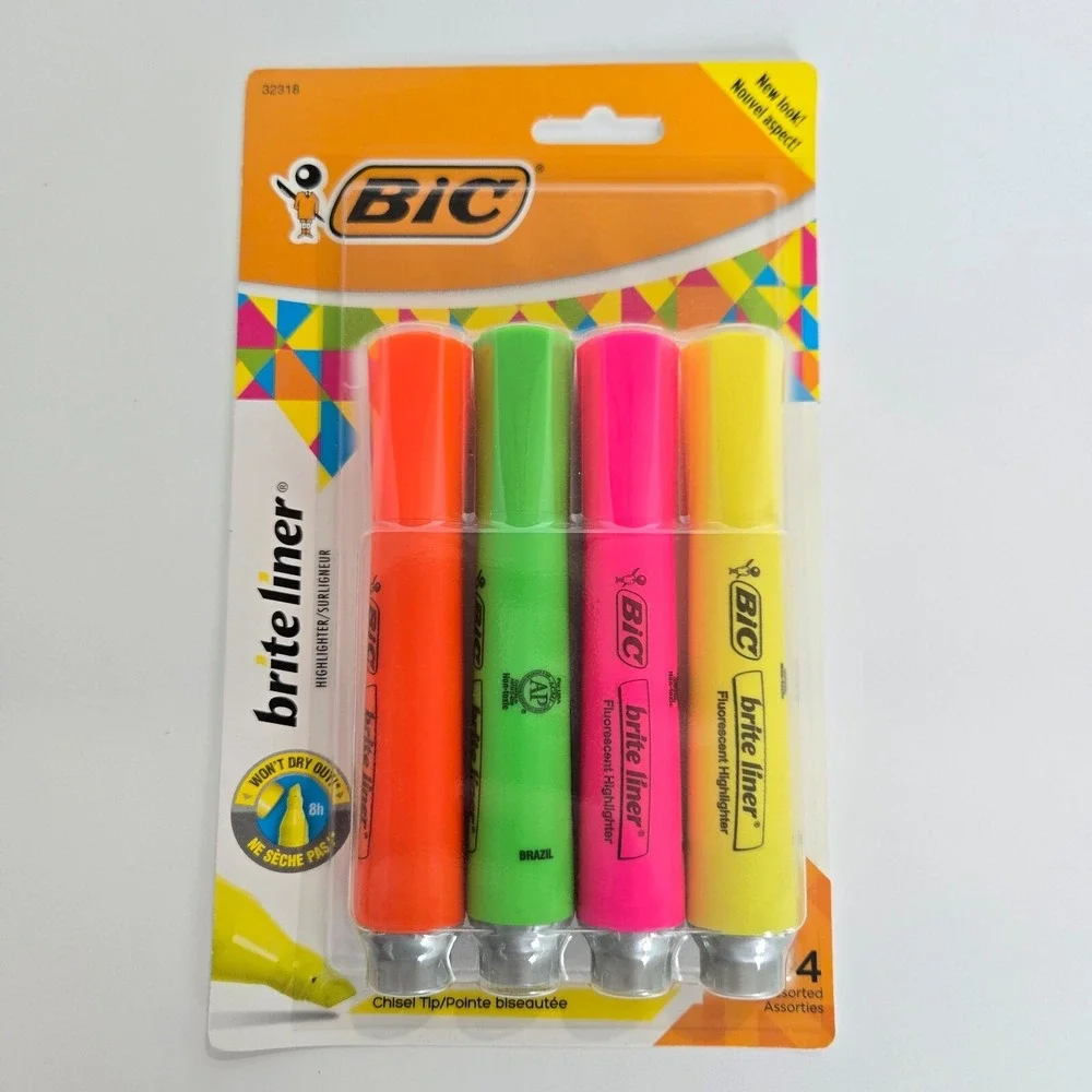 Bic‎ Brite Liner Lot Thin Thick Highlighter Chisel Tip Fluorescent 90837 32318